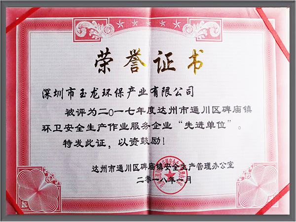 乐冠体育环保-四川达州市碑庙镇安全生产先进单位